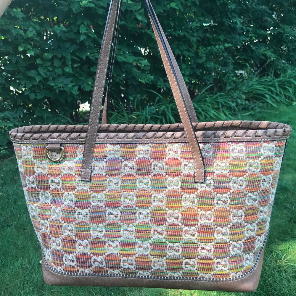 GUCCI STRAW LIBECCIO MONOGRAM LARGE TOTE